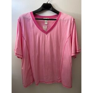Silverwear Women Pink V-Neck Short Sleeve Cotton T-Shirt Plus Size 4X L79443-01